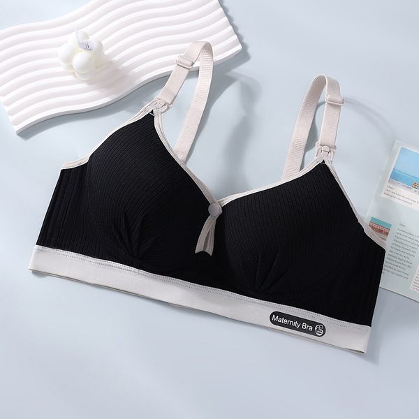 Cotton nursing bra with double button, Black