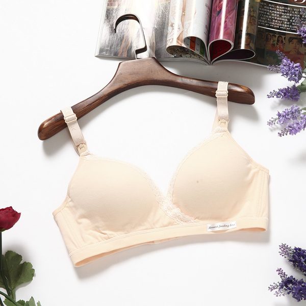 Cotton nursing bra, wire-free, Nude
